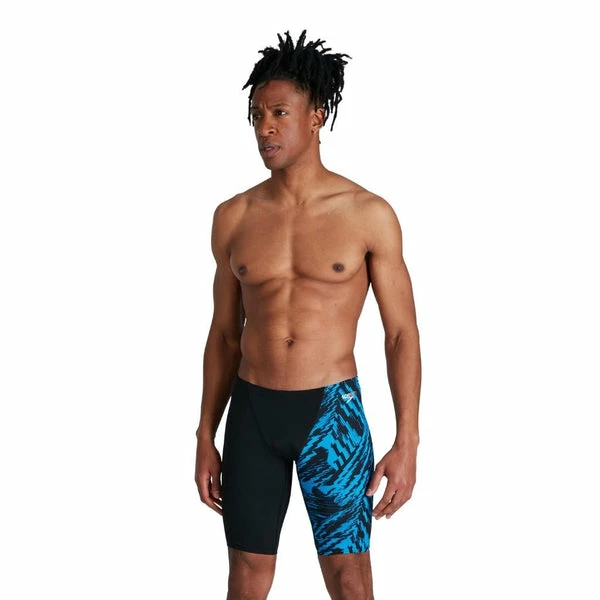 Speedo - Men's Jammer Allover V-Cut Black/Blue 1 Speedo - Men's Jammer Allover V-Cut Black/Blue
